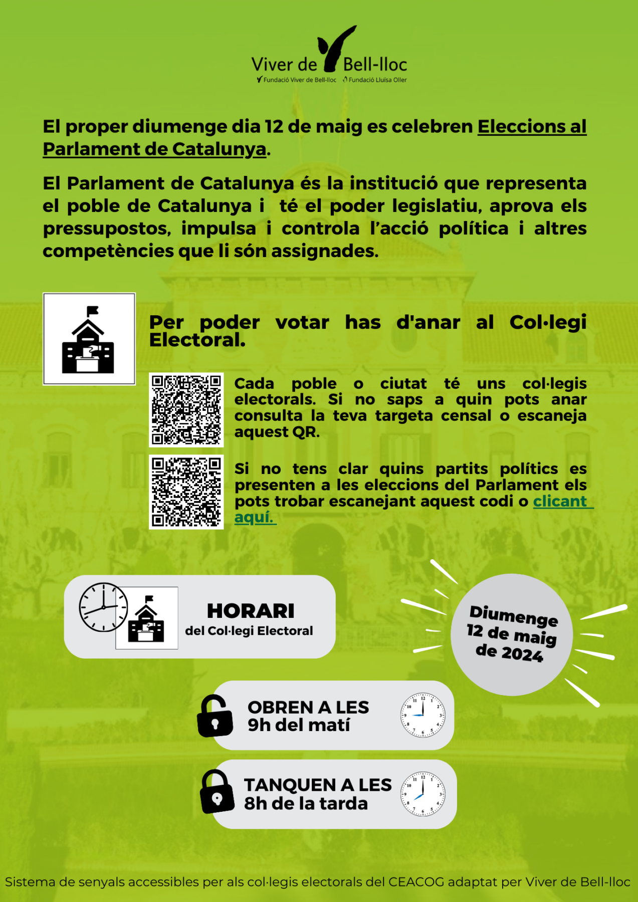 Eleccions al Parlament de Catalunya. indicacions accessibles